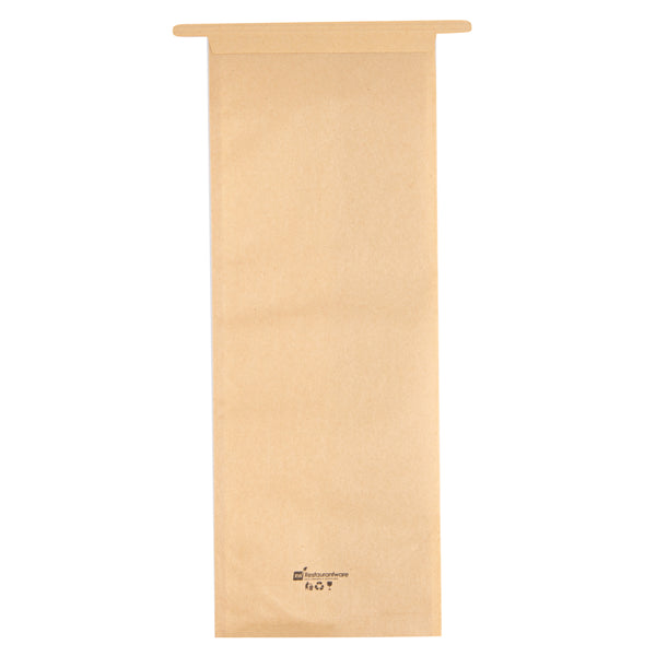 Restaurantware Bag Tek Kraft Paper Bakery Tin Tie Bag - With Window - 4 3/4" X 3 1/2" X 12 1/2" - 100 Count Box