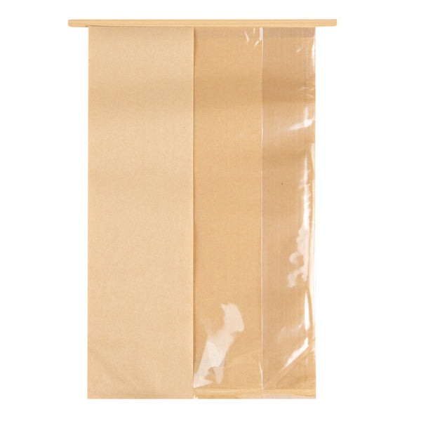 Restaurantware Bag Tek Kraft Paper Bakery Tin Tie Bag - With Window - 8 1/4" X 4" X 13 3/4" - 100 Count Box