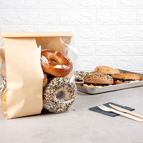 Restaurantware Bag Tek Kraft Paper Bakery Tin Tie Bag - With Window - 8 1/4" X 4" X 13 3/4" - 100 Count Box