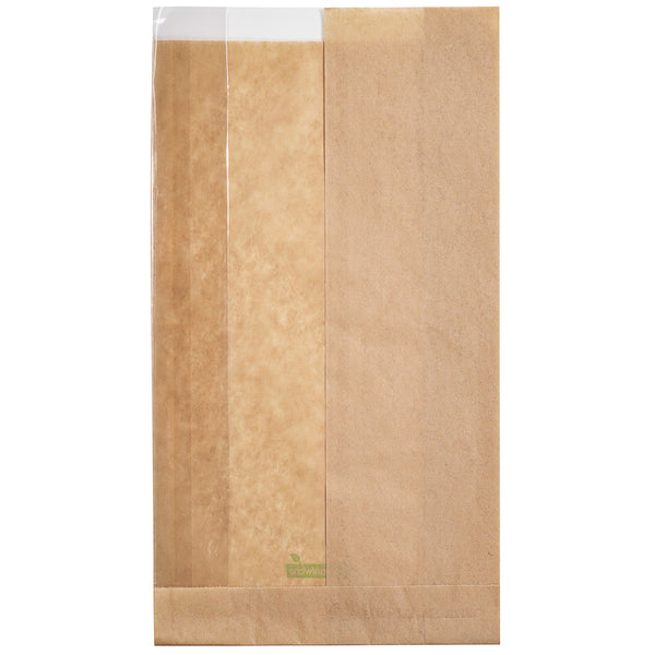 Restaurantware Bag Tek Kraft Paper Large Bread Bag - Side Window - 6" X 2 3/4" X 11 1/2" - 100 Count Box