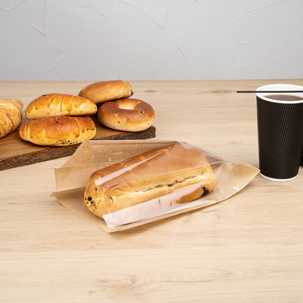 Restaurantware Bag Tek Kraft Paper Large Bread Bag - Side Window - 6" X 2 3/4" X 11 1/2" - 100 Count Box