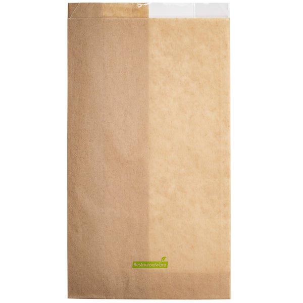 Restaurantware Bag Tek Kraft Paper Large Bread Bag - Side Window - 6" X 2 3/4" X 11 1/2" - 100 Count Box