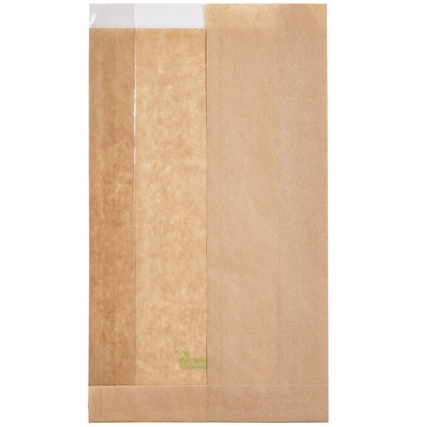 Restaurantware Bag Tek Kraft Paper Medium Bread Bag - With Side Window - 6" X 2 1/2" X 10" - 100 Count Box