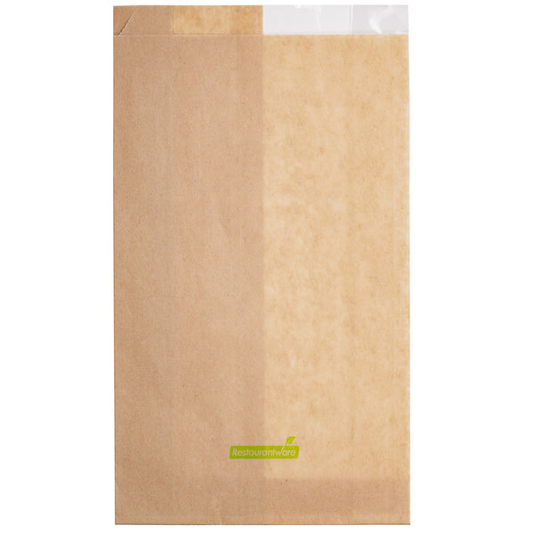 Restaurantware Bag Tek Kraft Paper Medium Bread Bag - With Side Window - 6" X 2 1/2" X 10" - 100 Count Box