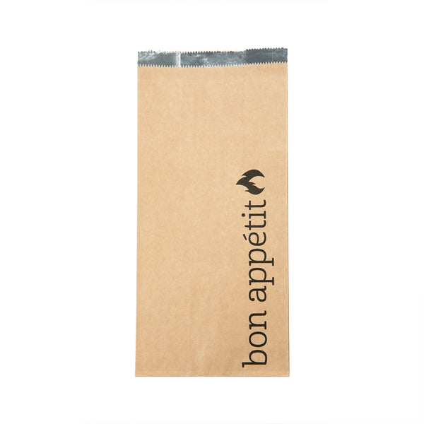 Restaurantware Bag Tek Kraft Paper Printed Foil Bag - 1/2 Gallon Bon Appetit - 6 1/2" X 4 1/4" X 14 1/2" - 100 Count Box