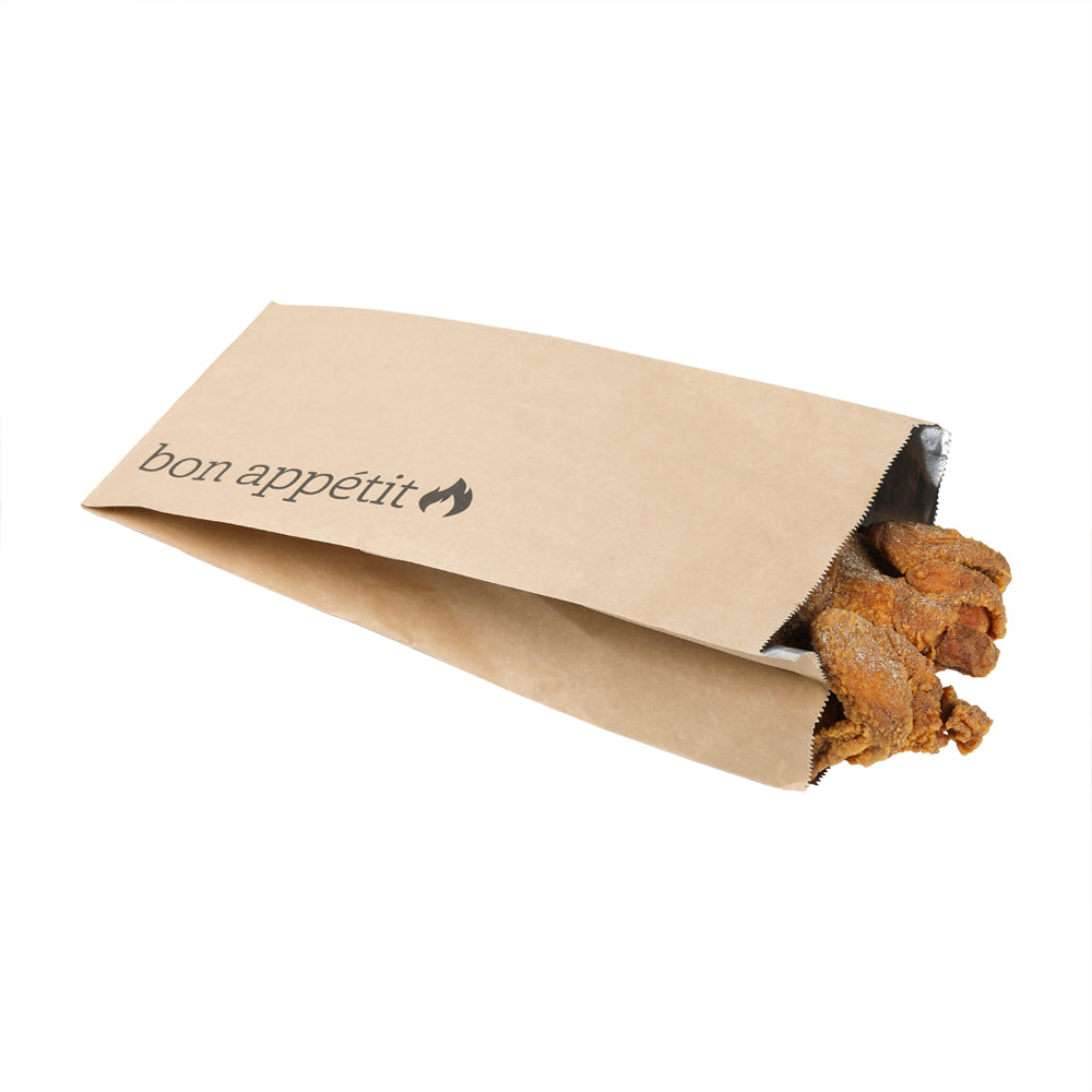 restaurantware Bag Tek Kraft Paper Printed Foil Bag - 1/2 Gallon Bon Appetit - 6 1/2" x 4 1/4" x 14 1/2" - 100 count box