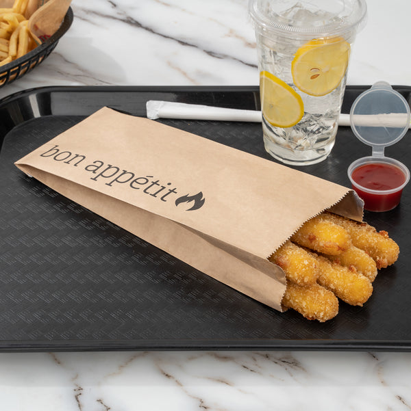 Restaurantware Bag Tek Kraft Paper Printed Foil Bag - Pint Size Bon Appetit - 4 1/2" X 2" X 11 1/2" - 100 Count Box