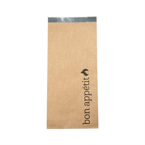 Restaurantware Bag Tek Kraft Paper Printed Foil Bag - Qt. Size Bon Appetit - 5 1/2" X 3 1/4" X 12" - 100 Count Box