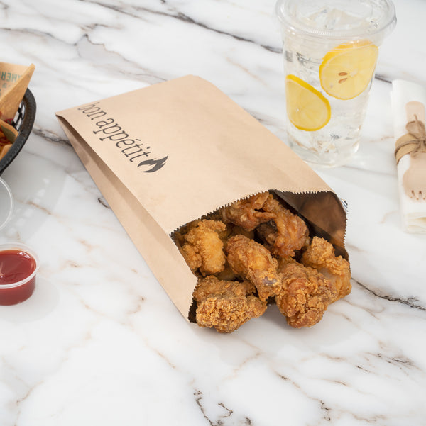Restaurantware Bag Tek Kraft Paper Printed Foil Bag - Qt. Size Bon Appetit - 5 1/2" X 3 1/4" X 12" - 100 Count Box