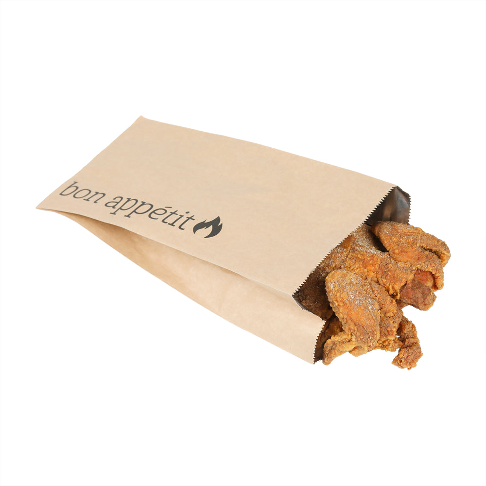 restaurantware Bag Tek Kraft Paper Printed Foil Bag - Qt. Size Bon Appetit - 5 1/2" x 3 1/4" x 12" - 100 count box