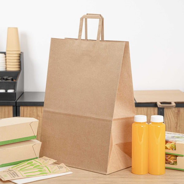 Restaurantware Bag Tek Kraft Paper Retail Bag - With Handles - 12" X 7" X 17" - 100 Count Box