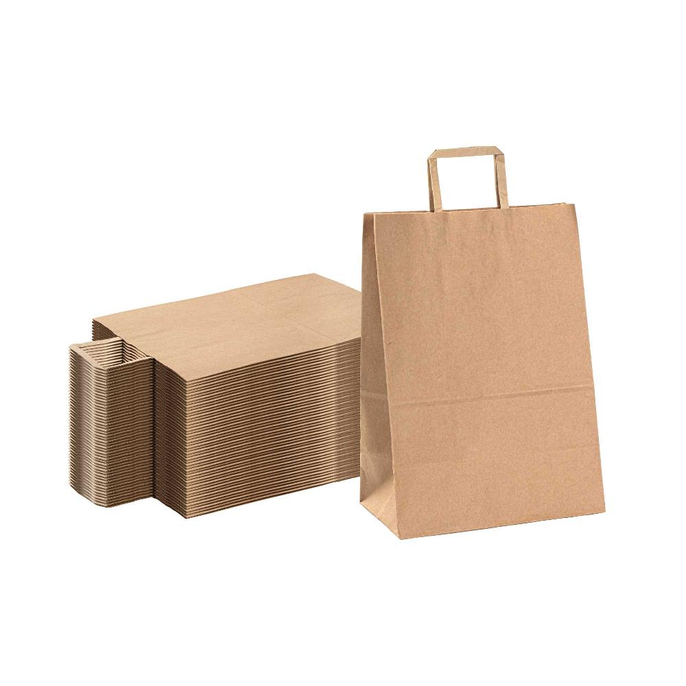 restaurantware Bag Tek Kraft Paper Retail Bag - with Handles - 12" x 7" x 17" - 100 count box