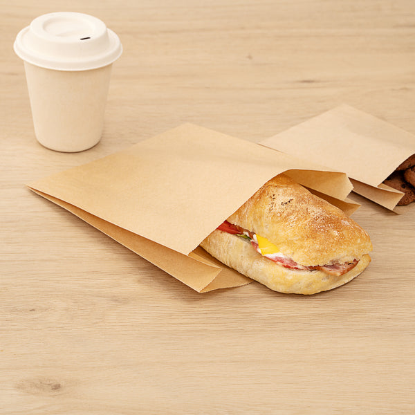Restaurantware Bag Tek Kraft Paper Sandwich / Snack Bag - Silicone-Coated - 7" X 2" X 9" - 100 Count Box