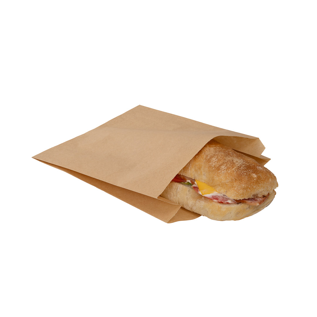 restaurantware Bag Tek Kraft Paper Sandwich / Snack Bag - Silicone-Coated - 7" x 2" x 9" - 100 count box