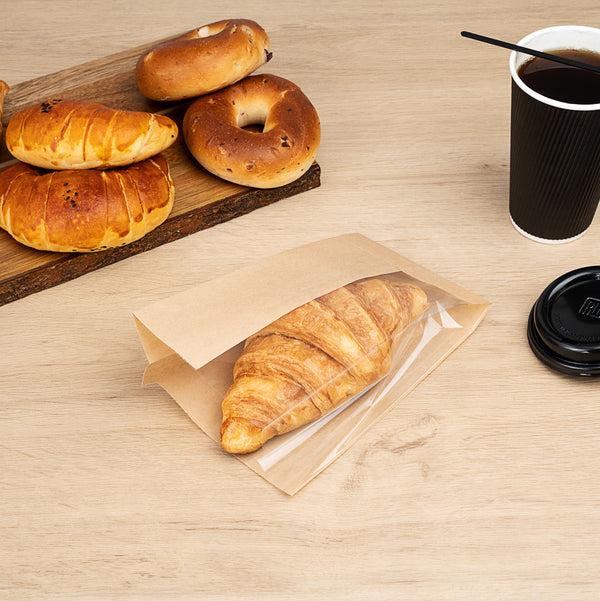 Restaurantware Bag Tek Kraft Paper Small Bread Bag - With Side Window - 4 3/4" X 2 3/4" X 8 1/2" - 100 Count Box