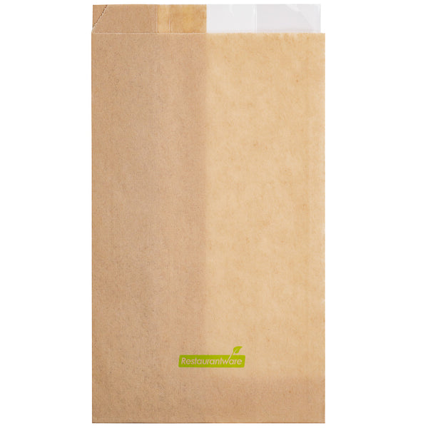 Restaurantware Bag Tek Kraft Paper Small Bread Bag - With Side Window - 4 3/4" X 2 3/4" X 8 1/2" - 100 Count Box