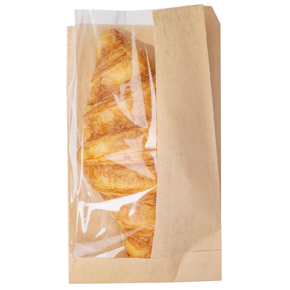 restaurantware Bag Tek Kraft Paper Small Bread Bag - with Side Window - 4 3/4" x 2 3/4" x 8 1/2" - 100 count box