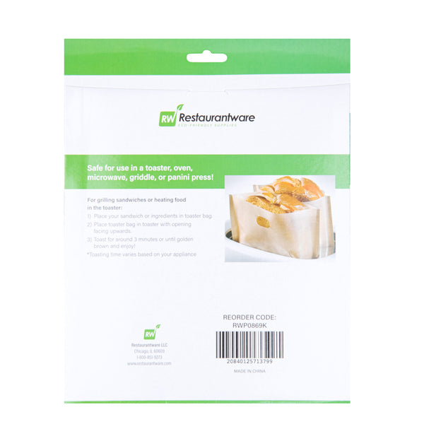 Restaurantware Bag Tek Kraft Plastic Large Toaster Bag - Non-Stick Heat-Resistant Semi-Disposable - 8 3/4" X 8" - 10 Count Box