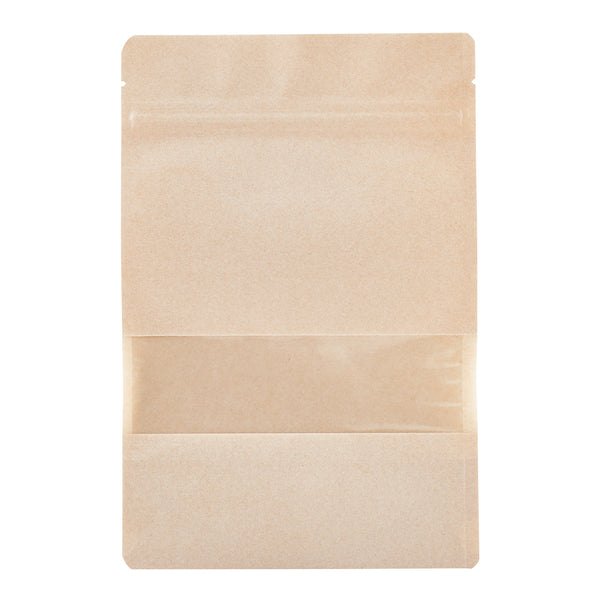 Restaurantware Bag Tek Kraft Plastic Large Window Bag - Heat Sealable - 9" X 6" X 1 1/2" - 100 Count Box