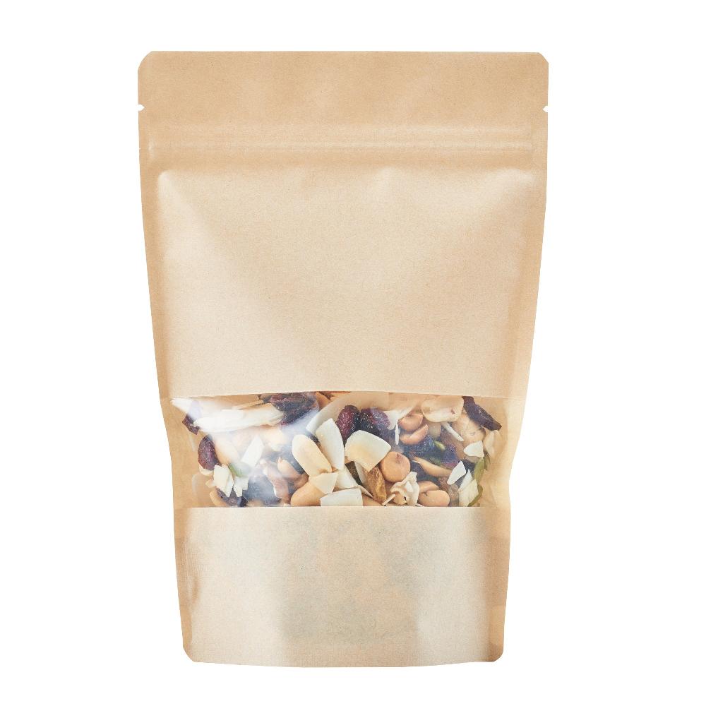 restaurantware Bag Tek Kraft Plastic Large Window Bag - Heat Sealable - 9" x 6" x 1 1/2" - 100 count box