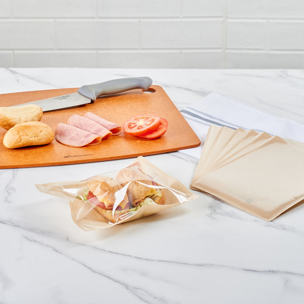 Restaurantware Bag Tek Kraft Plastic Medium Sandwich And Snack Bag - Heat Sealable - 8 3/4" X 6 1/2" - 100 Count Box