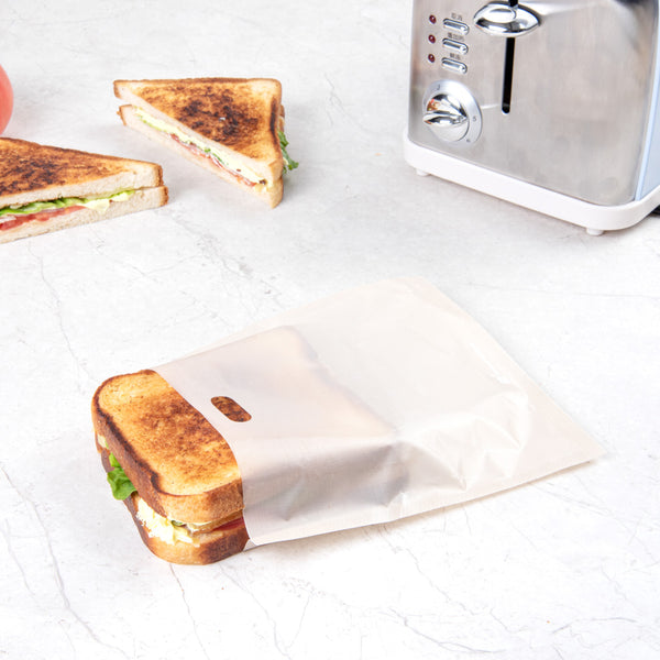 Restaurantware Bag Tek Kraft Plastic Medium Toaster Bag - Non-Stick Heat-Resistant Semi-Disposable - 7 1/2" X 6 3/4" - 10 Count Box
