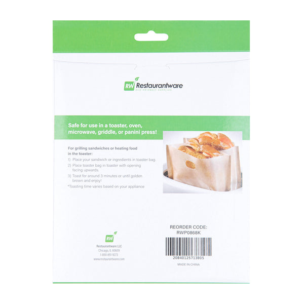 Restaurantware Bag Tek Kraft Plastic Medium Toaster Bag - Non-Stick Heat-Resistant Semi-Disposable - 7 1/2" X 6 3/4" - 10 Count Box