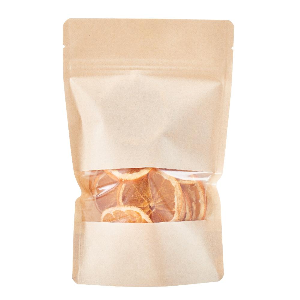 restaurantware Bag Tek Kraft Plastic Medium Window Bag - Heat Sealable - 8" x 5" x 1 3/4" - 100 count box