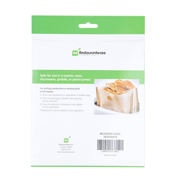 Restaurantware Bag Tek Kraft Plastic Small Toaster Bag - Non-Stick Heat-Resistant Semi-Disposable - 6 1/2" X 6 1/4" - 10 Count Box