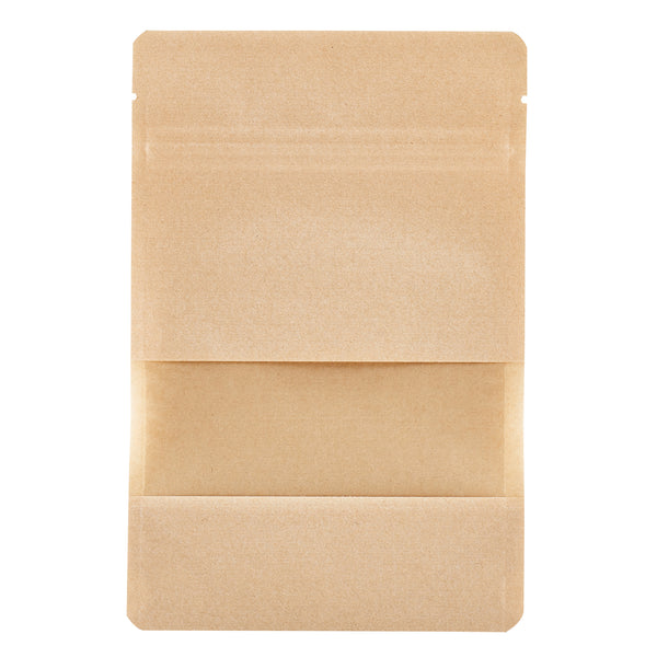 Restaurantware Bag Tek Kraft Plastic Small Window Bag - Heat Sealable - 7" X 4 3/4" X 1 1/2" - 100 Count Box