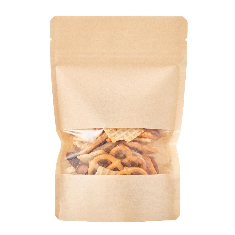restaurantware Bag Tek Kraft Plastic Small Window Bag - Heat Sealable - 7" x 4 3/4" x 1 1/2" - 100 count box