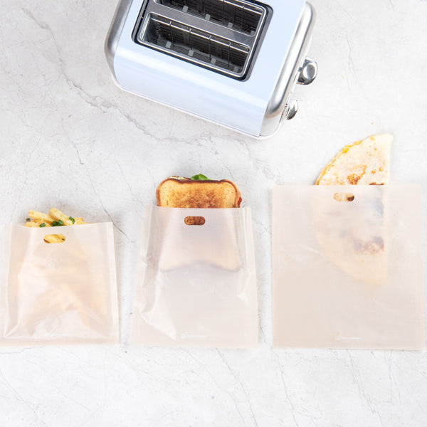 Restaurantware Bag Tek Kraft Plastic Toaster Bag Set - Non-Stick Heat-Resistant Semi-Disposable - 6 Count Box
