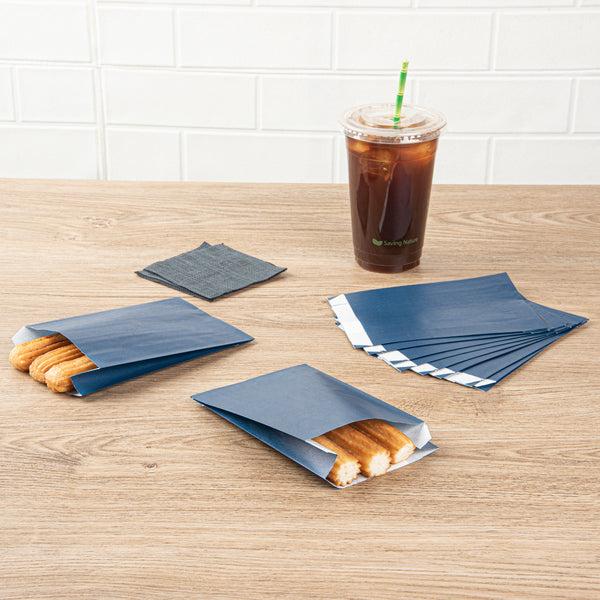 Restaurantware Bag Tek Midnight Blue Paper French Fry / Snack Bag - 4 1/4" X 1 1/2" X 6 1/4" - 100 Count Box