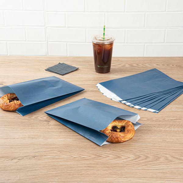 Restaurantware Bag Tek Midnight Blue Paper French Fry / Snack Bag - 7" X 3" X 11" - 100 Count Box