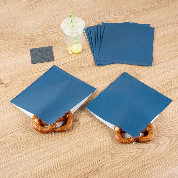 Restaurantware Bag Tek Midnight Blue Paper Large Double Open Bag - Greaseproof - 10" X 9" - 100 Count Box