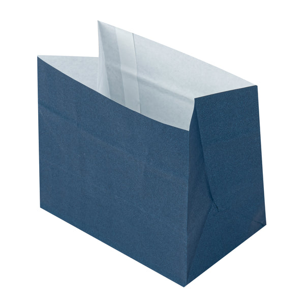 Restaurantware Bag Tek Midnight Blue Paper Large Snack Bag - 4 1/4" X 2 1/2" X 3 3/4" - 100 Count Box