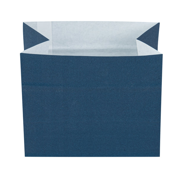 Restaurantware Bag Tek Midnight Blue Paper Large Snack Bag - 4 1/4" X 2 1/2" X 3 3/4" - 100 Count Box