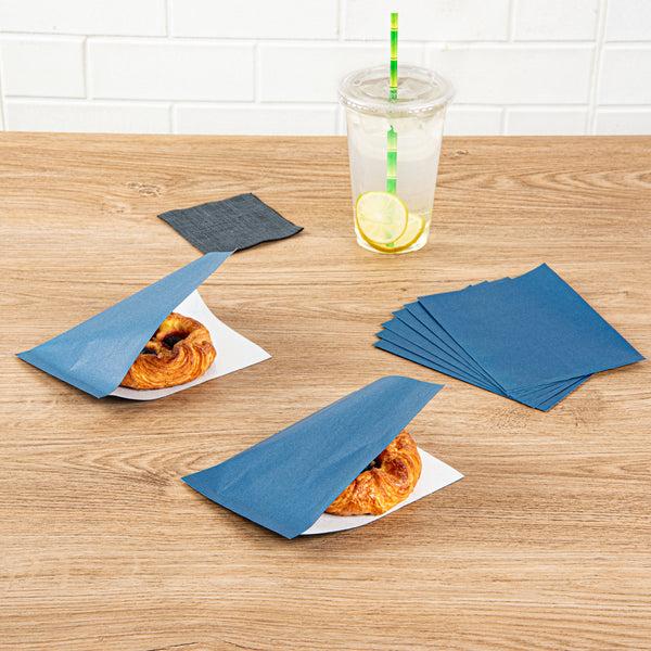 Restaurantware Bag Tek Midnight Blue Paper Small Double Open Bag - Greaseproof - 6 1/4" X 4 3/4" - 100 Count Box