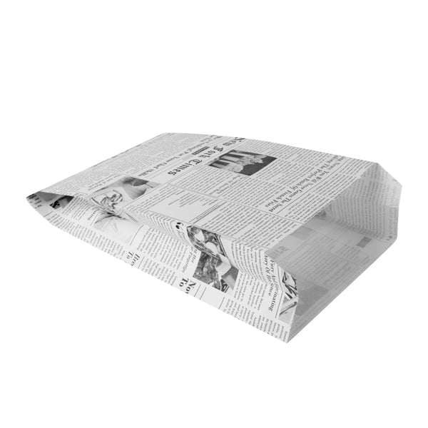 Restaurantware Bag Tek Newsprint Paper French Fry / Snack Bag - 4 1/4" X 1 1/2" X 6 1/4" - 100 Count Box