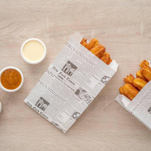 Restaurantware Bag Tek Newsprint Paper French Fry / Snack Bag - 5" X 3" X 8 3/4" - 100 Count Box