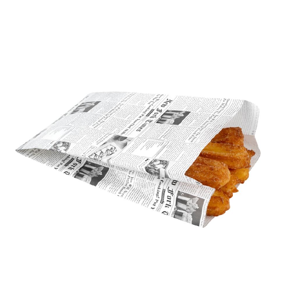 restaurantware Bag Tek Newsprint Paper French Fry / Snack Bag - 5" x 3" x 8 3/4" - 100 count box