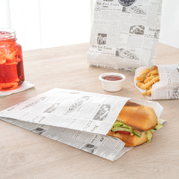 Restaurantware Bag Tek Newsprint Paper French Fry / Snack Bag - 7" X 3" X 11" - 100 Count Box