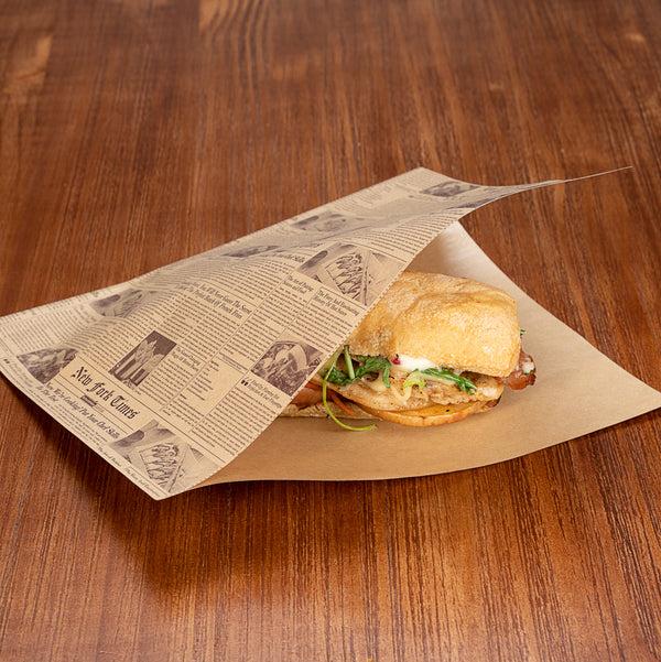 Restaurantware Bag Tek Newsprint Paper Large Double Open Bag - Greaseproof - 10" X 9" - 100 Count Box