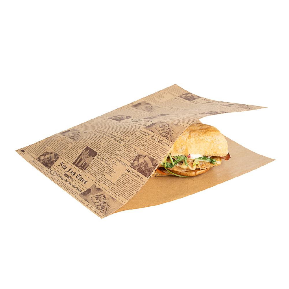 restaurantware Bag Tek Newsprint Paper Large Double Open Bag - Greaseproof - 10" x 9" - 100 count box