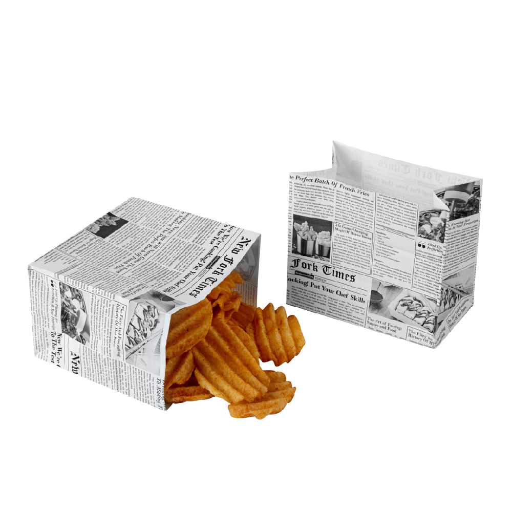 restaurantware Bag Tek Newsprint Paper Large Snack Bag - 4 1/4" x 2 1/2" x 3 3/4" - 100 count box