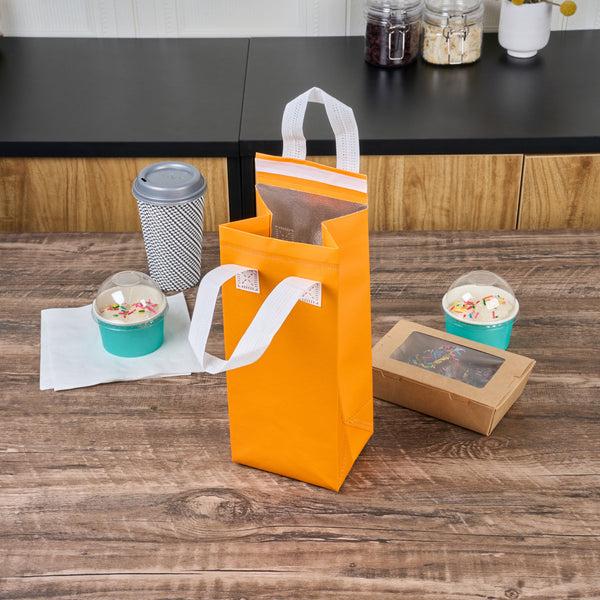 Restaurantware Bag Tek Orange Insulated Take Out Bag - Tamper-Evident - 4 3/4" X 4" X 11" - 100 Count Box