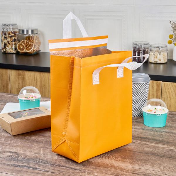 Restaurantware Bag Tek Orange Insulated Take Out Bag - Tamper-Evident - 8 1/4" X 4 1/4" X 10 3/4" - 100 Count Box