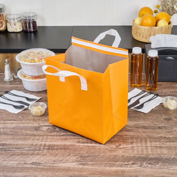Restaurantware Bag Tek Orange Insulated Take Out Bag - Tamper-Evident - 10 1/4" X 6 3/4" X 11" - 100 Count Box