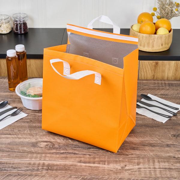 Restaurantware Bag Tek Orange Insulated Take Out Bag - Tamper-Evident - 11 3/4" X 7 3/4" X 12 1/2" - 100 Count Box