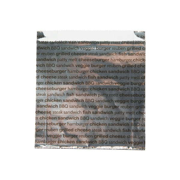 Restaurantware Bag Tek Paper Printed Burger Foil Bag - 6" X 1 1/4" X 6 1/2" - 100 Count Box